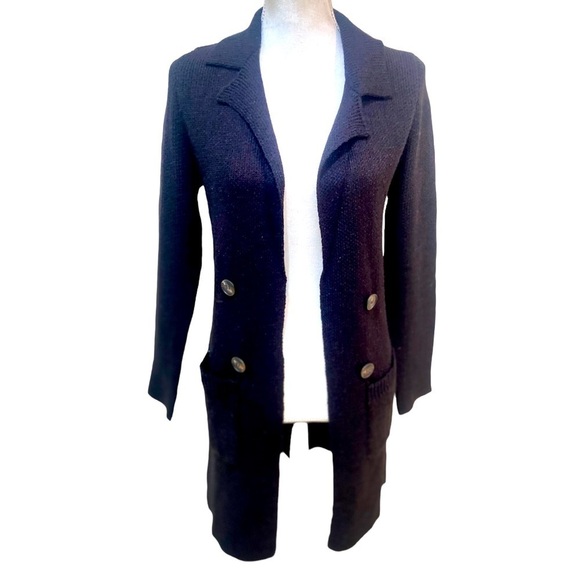 NWT Sugar Rain open front black duster length cardigan sweater pockets small - Picture 1 of 10
